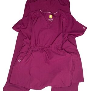 Womens wonderwink wine Medical Scrub Set maternity shirt med pants small, zippr